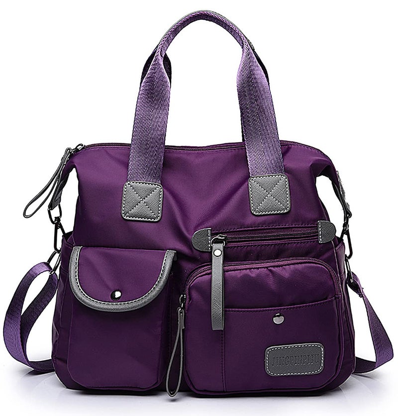 YouNuo Women Nylon Tote with Multiple Pockets & Zipper, Work Nursing Bag, Large Shoulder Handbag, Waterproof Galaxy Cross body Purse for Travel (Pure Purple) - Image 1